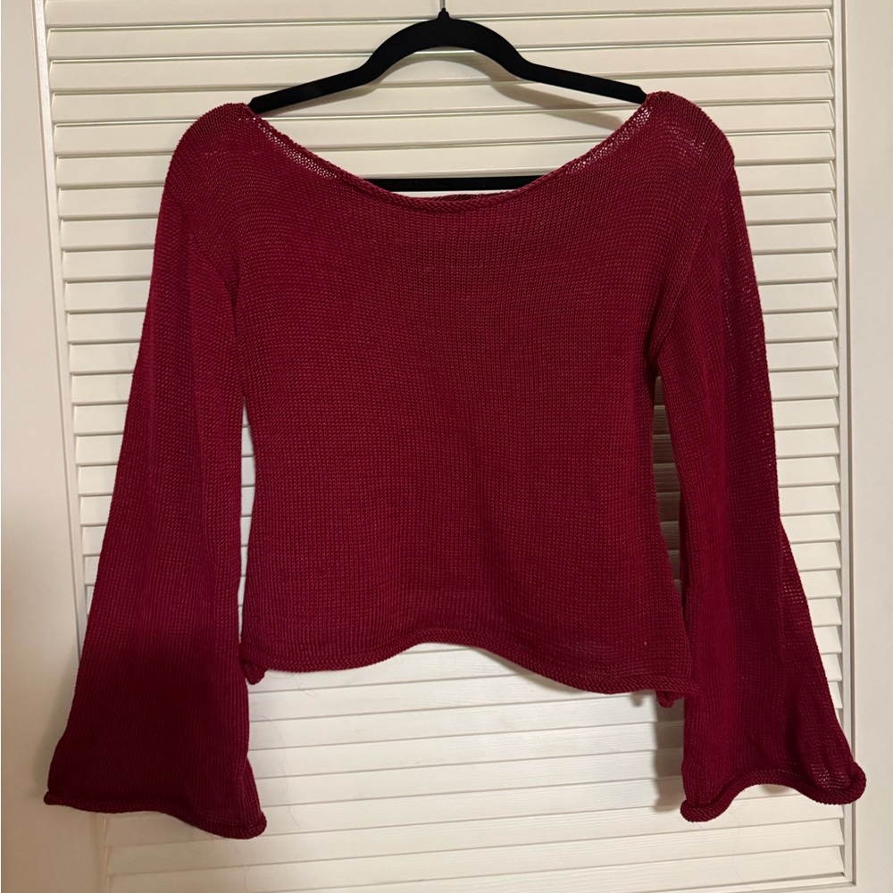 Red Knit Sweater with Bell Sleeves